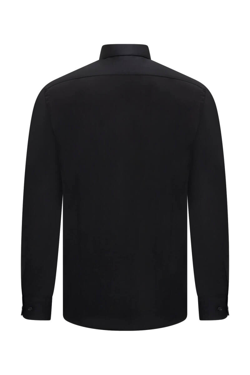 Siyah Comfort Fit Slim Yaka 100% Pamuk Devrik Manşet Uzun Kollu Saten Gömlek - Saykı (1)