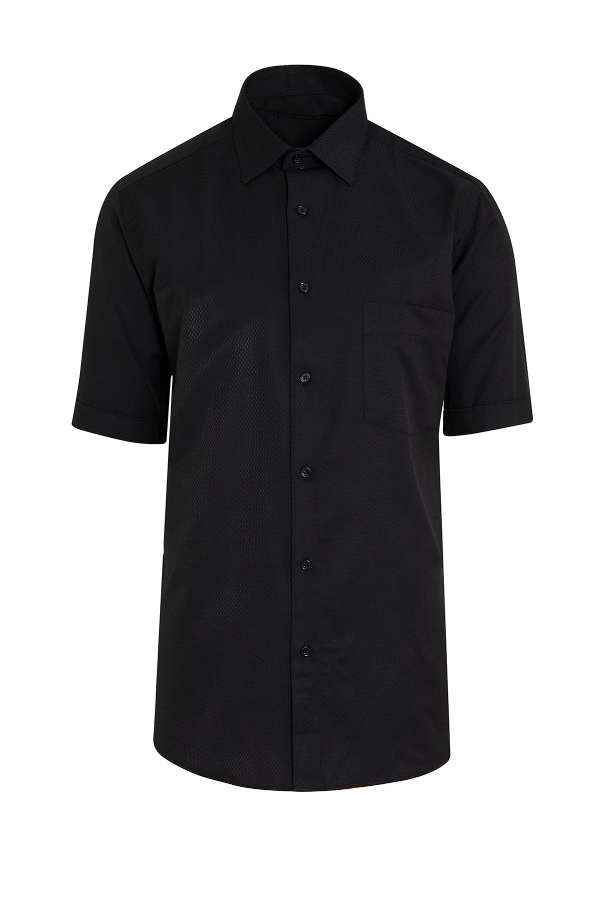 Siyah Kısa Kol Desenli Regular Fit Gömlek