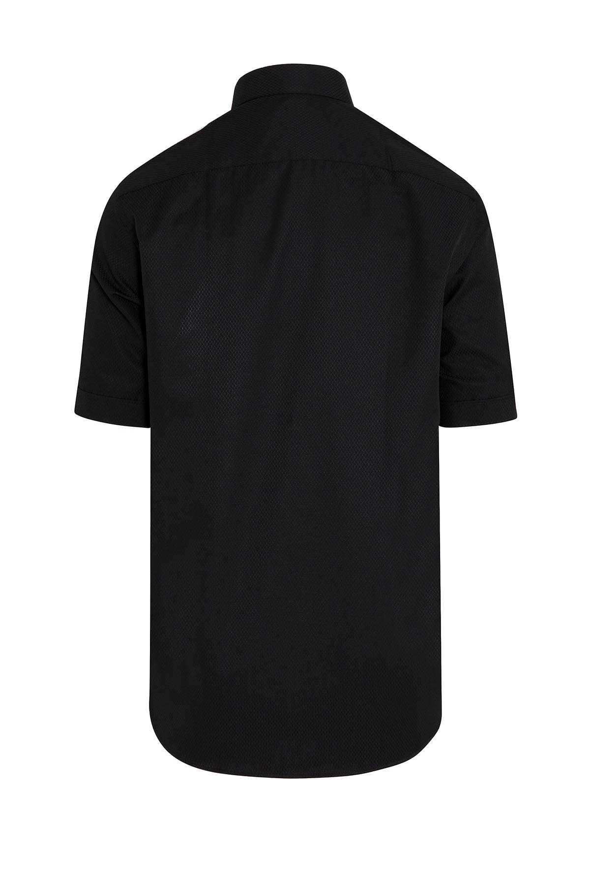 Siyah Kısa Kol Desenli Regular Fit Gömlek