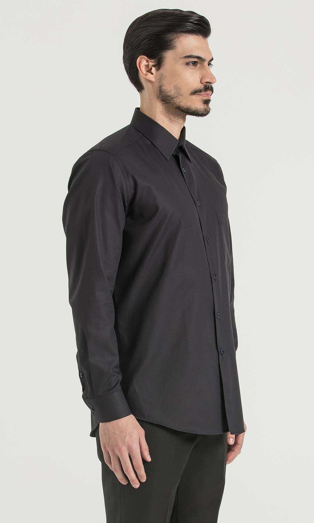 Desenli Klasik Siyah Gömlek
