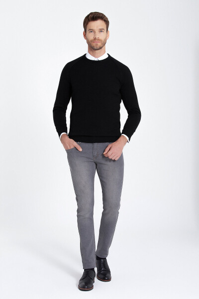 Siyah Regular Fit Desenli Bisiklet Yaka Pamuklu Triko Kazak - 14