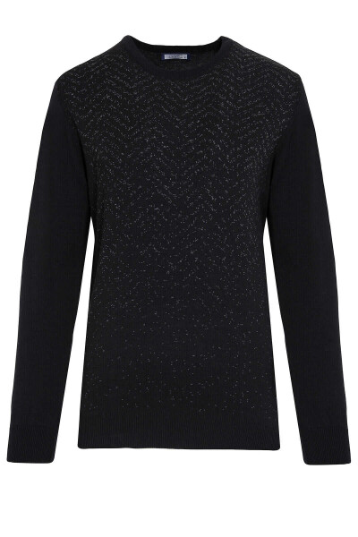 Siyah Desenli Bisiklet Yaka Triko Kazak - 1