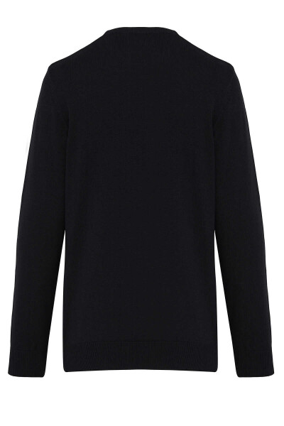 Siyah Desenli Bisiklet Yaka Triko Kazak - 2