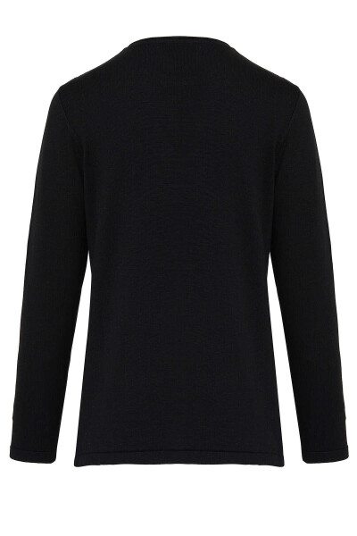 Siyah Regular Fit Desenli Bisiklet Yaka Pamuklu Triko Kazak - 3