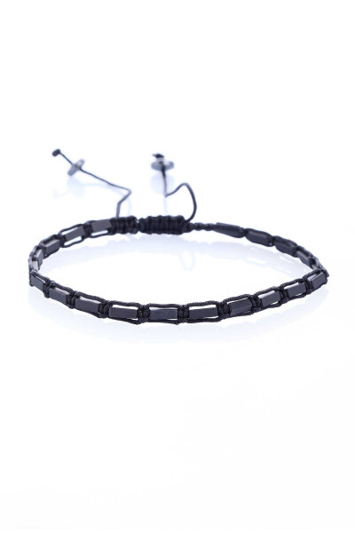 Siyah Desenli Hematit Taş Makrome Bileklik - 1