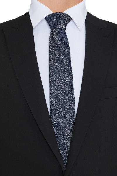 Siyah Desenli Klasik Micro Kravat - 6