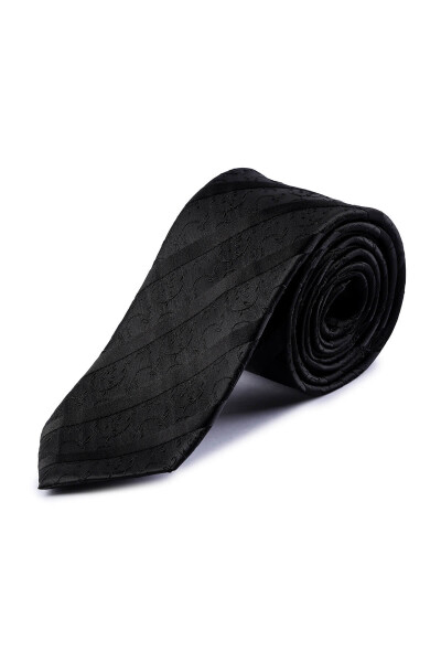 Siyah Desenli Klasik Micro Kravat - 2