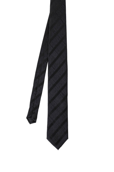 Siyah Desenli Klasik Micro Kravat - 4