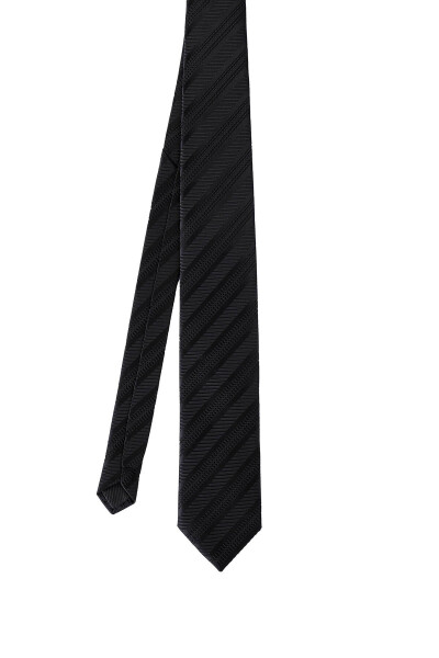 Siyah Desenli Klasik Micro Kravat - 4