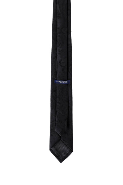 Siyah Desenli Klasik Micro Kravat - 5