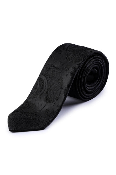 Siyah Desenli Klasik Micro Kravat - 2