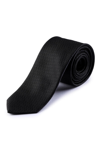 Siyah Desenli Klasik Micro Kravat - 2