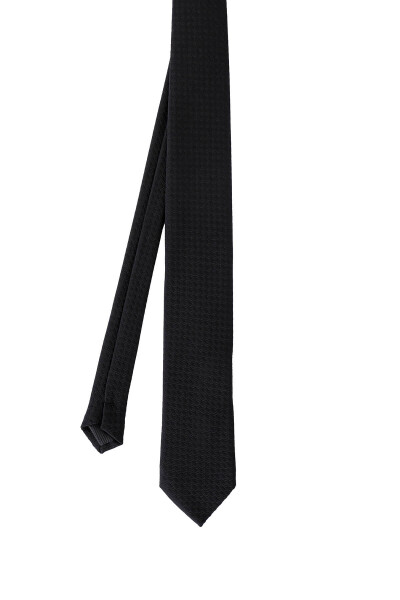 Siyah Desenli Klasik Micro Kravat - 3