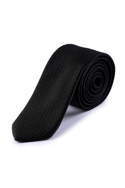 Siyah Desenli Klasik Micro Kravat - 2