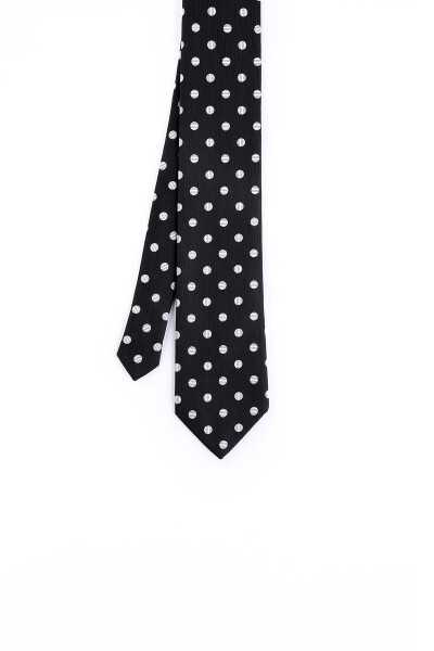 Siyah Desenli Klasik Micro Kravat - 3