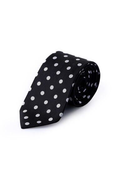 Siyah Desenli Klasik Micro Kravat - 2
