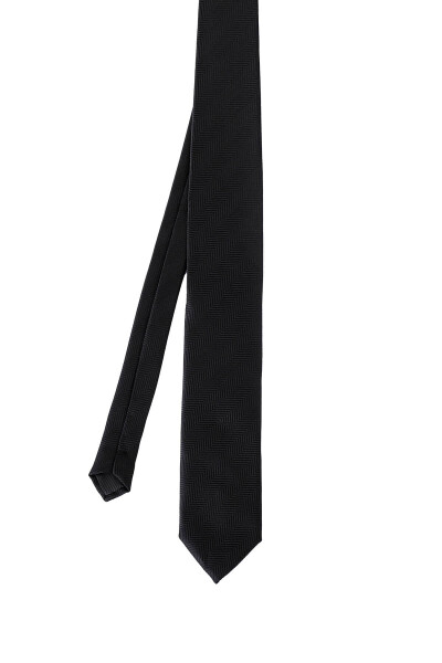 Siyah Desenli Klasik Micro Kravat - 4