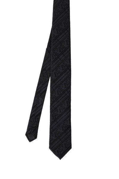Siyah Desenli Klasik Micro Kravat - 3