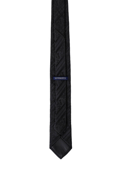 Siyah Desenli Klasik Micro Kravat - 6