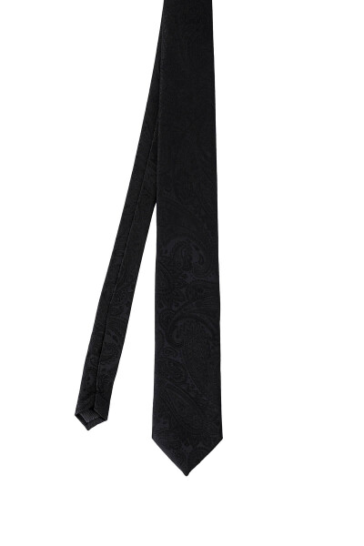 Siyah Desenli Klasik Micro Kravat - 3