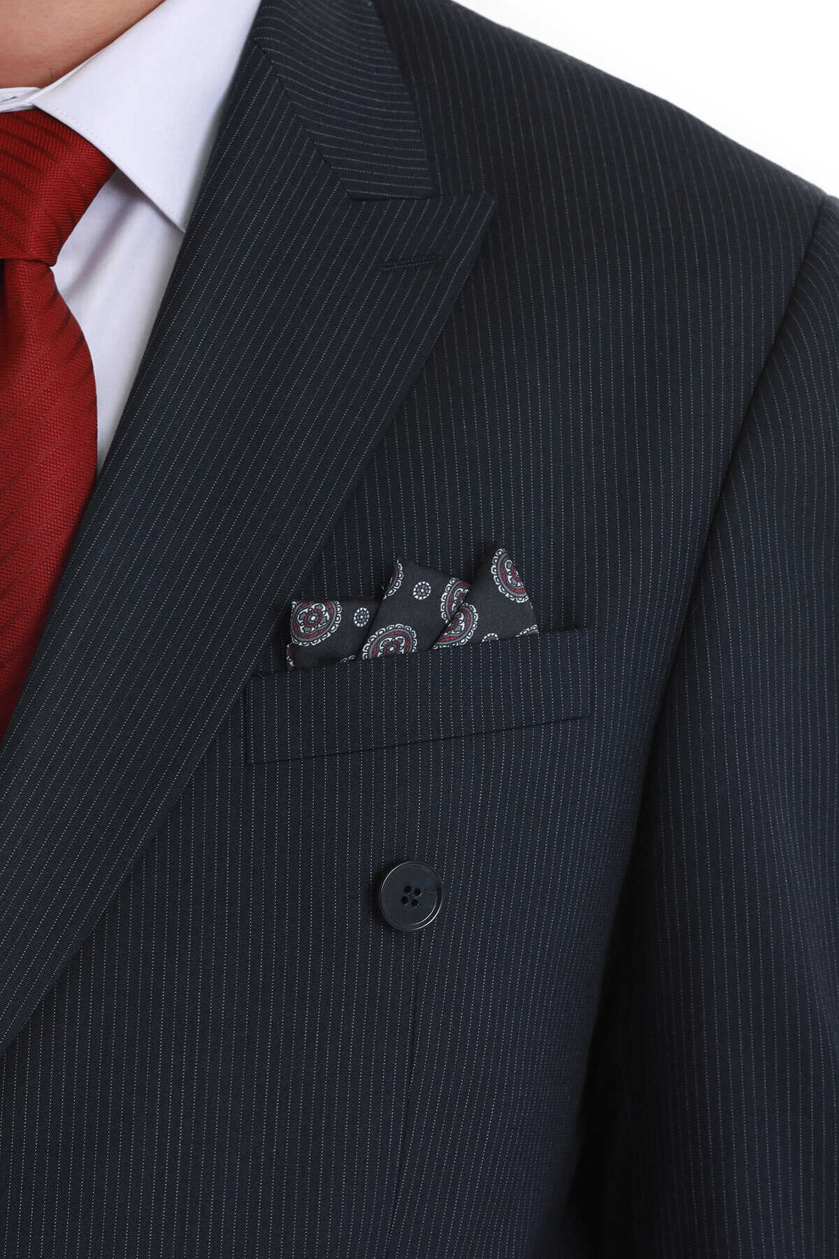 Siyah Desenli Klasik Saten Cep Mendili - 2