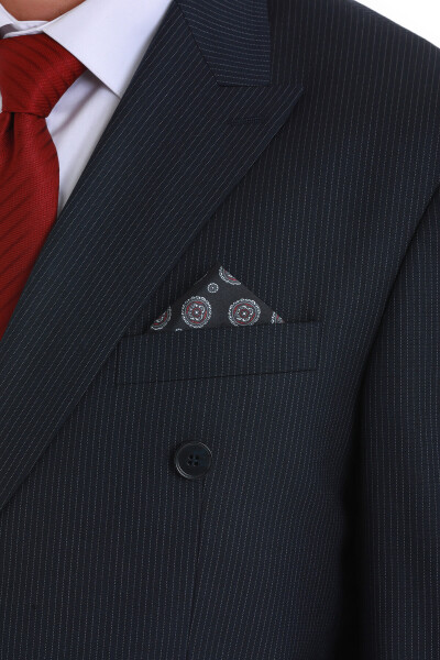 Siyah Desenli Klasik Saten Cep Mendili - 4