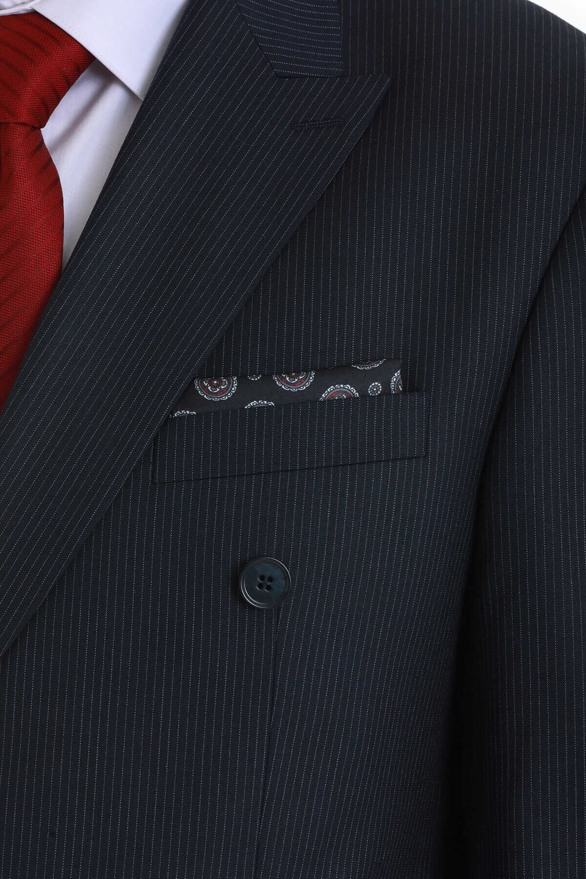 Siyah Desenli Klasik Saten Cep Mendili - 6