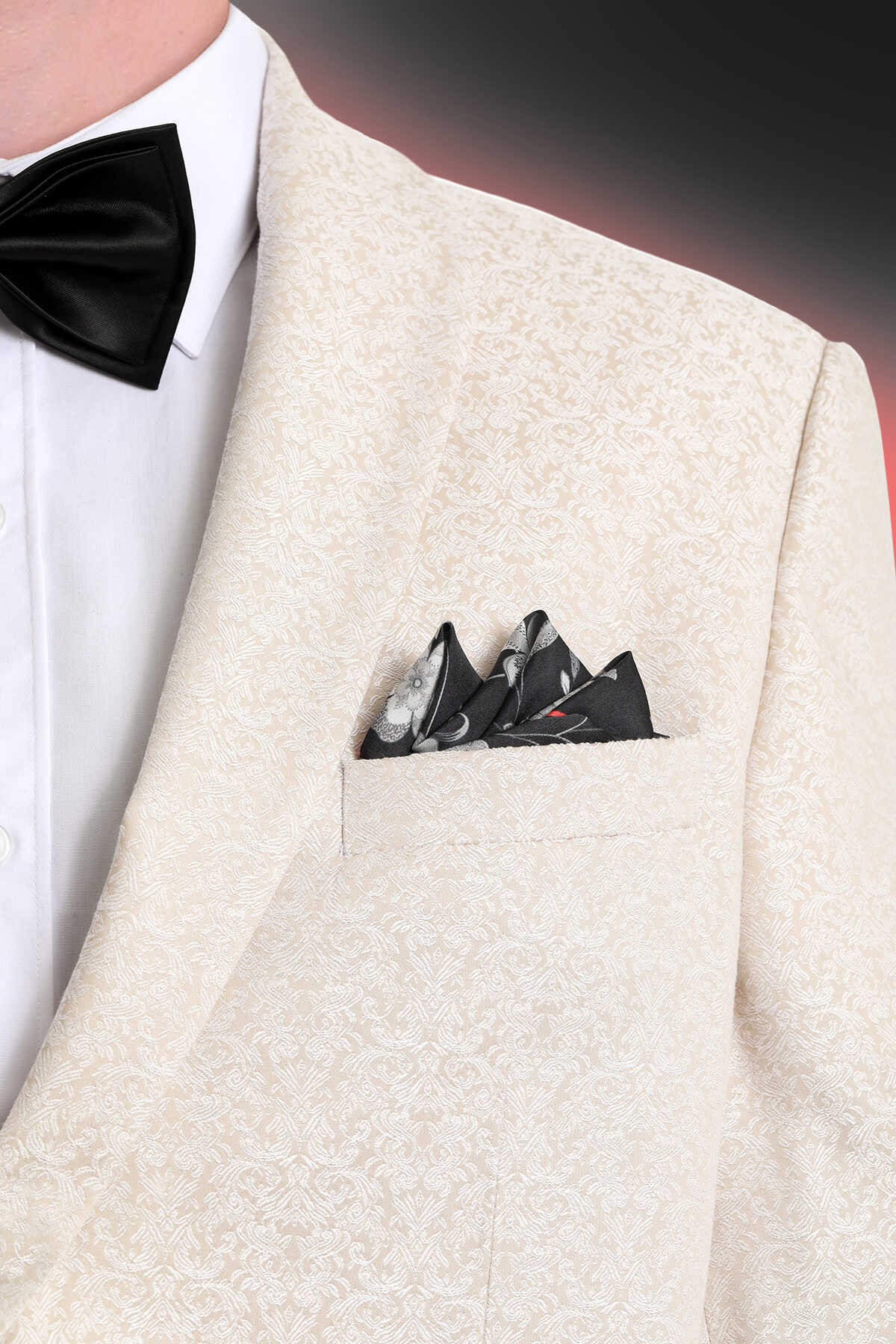 Siyah Desenli Klasik Saten Cep Mendili - 1