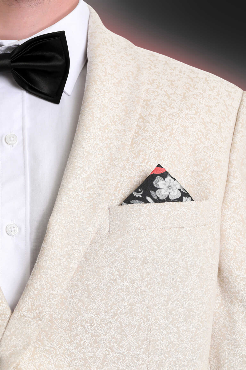 Siyah Desenli Klasik Saten Cep Mendili - Hatem Saykı (1)