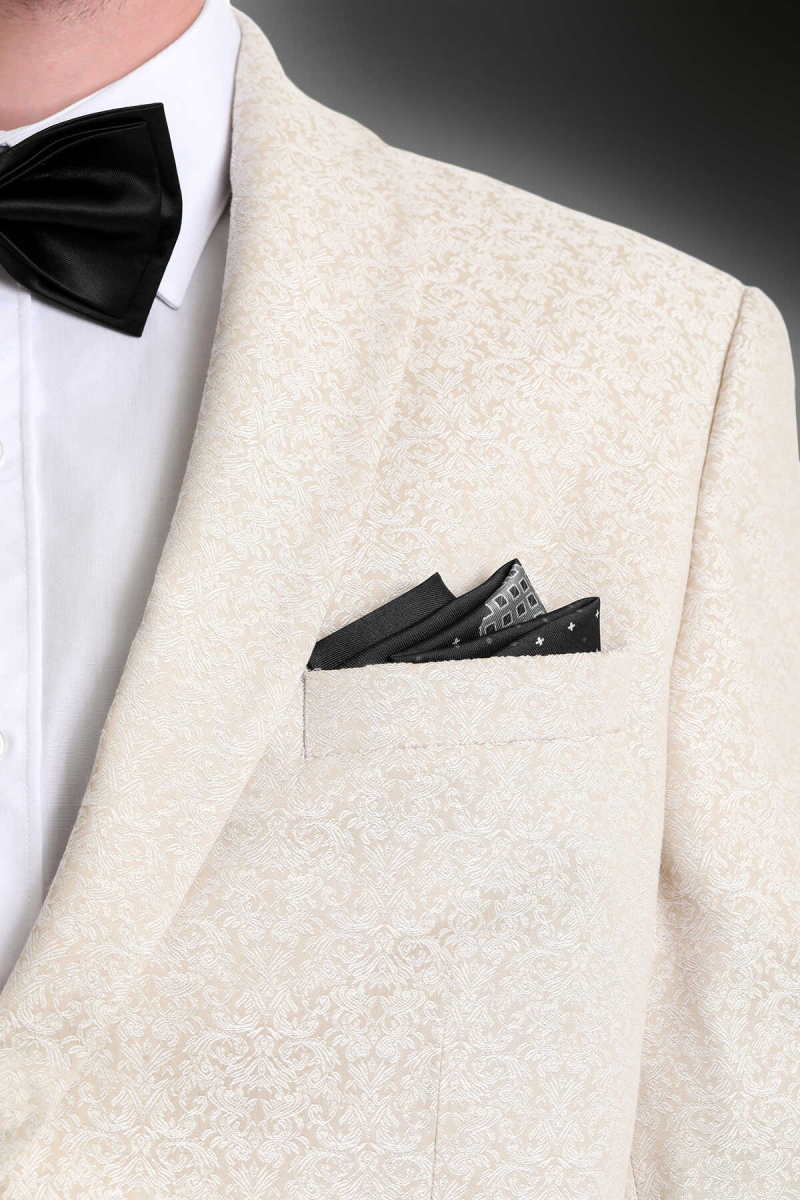 Siyah Desenli Klasik Saten Cep Mendili - Hatem Saykı