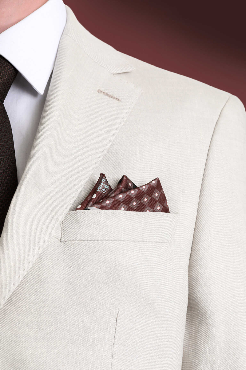 Kahverengi Desenli Klasik Saten Cep Mendili - Hatem Saykı