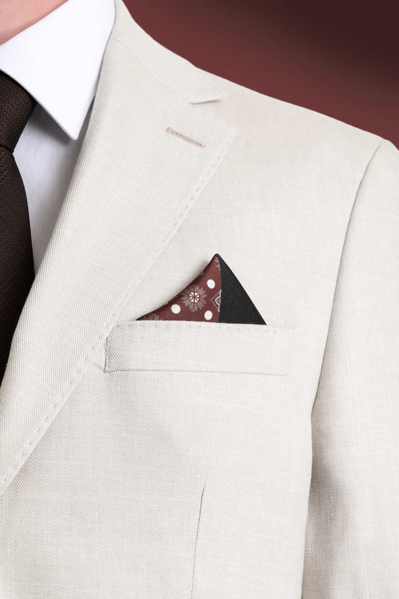 Kahverengi Desenli Klasik Saten Cep Mendili - Hatem Saykı (1)