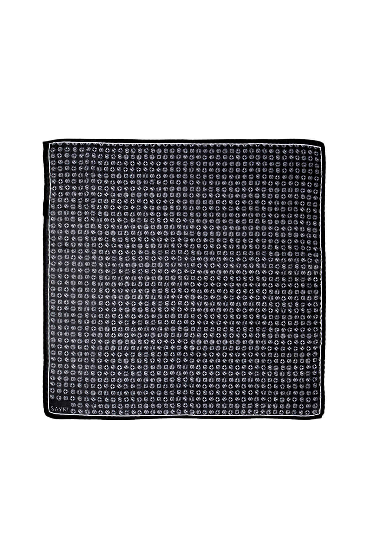 Siyah Desenli Klasik Saten Cep Mendili - 1