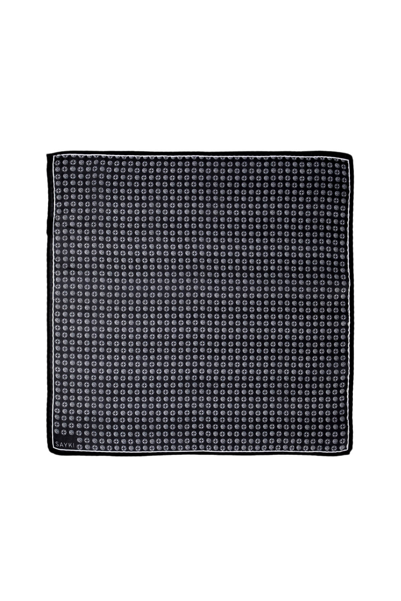 Siyah Desenli Klasik Saten Cep Mendili - Hatem Saykı