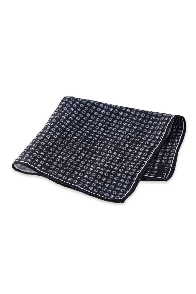 Siyah Desenli Klasik Saten Cep Mendili - Hatem Saykı (1)