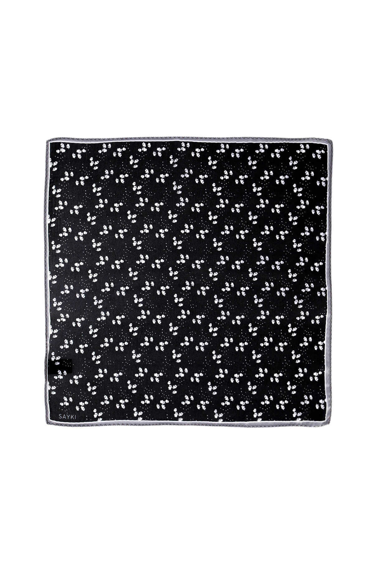 Siyah Desenli Klasik Saten Cep Mendili - 1