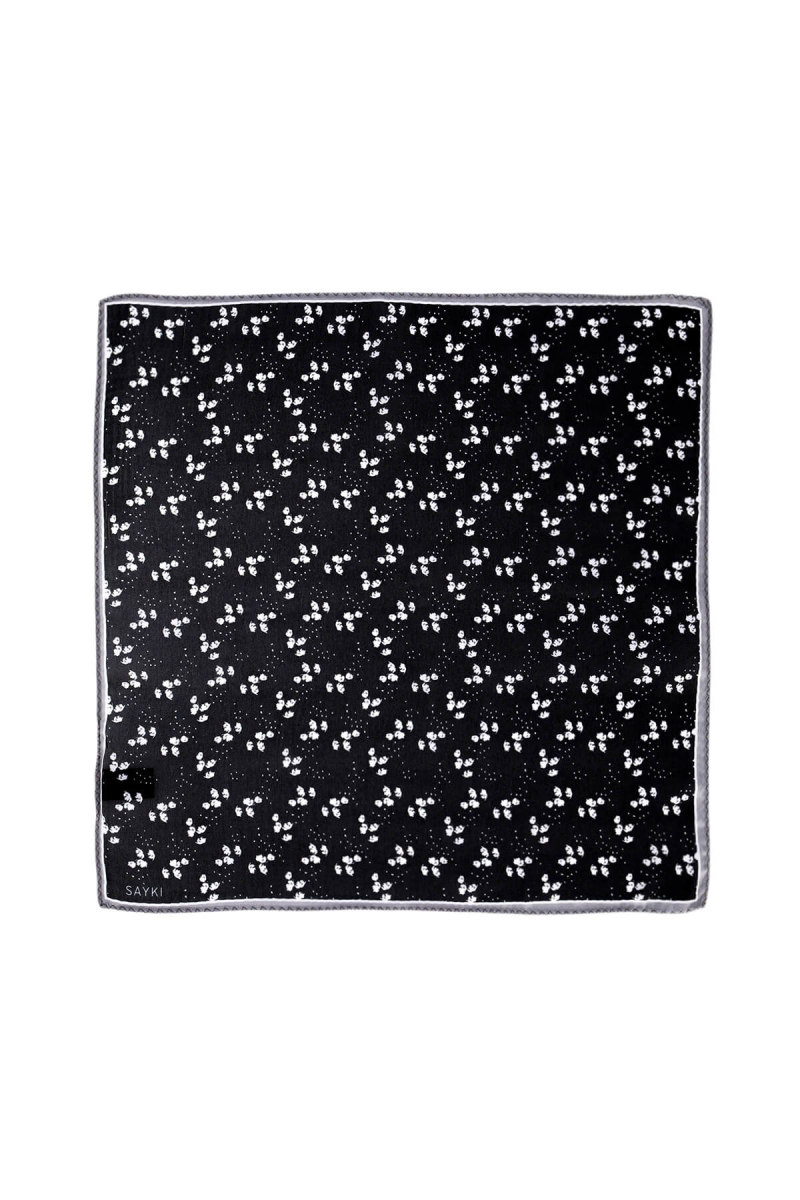 Siyah Desenli Klasik Saten Cep Mendili - Hatem Saykı