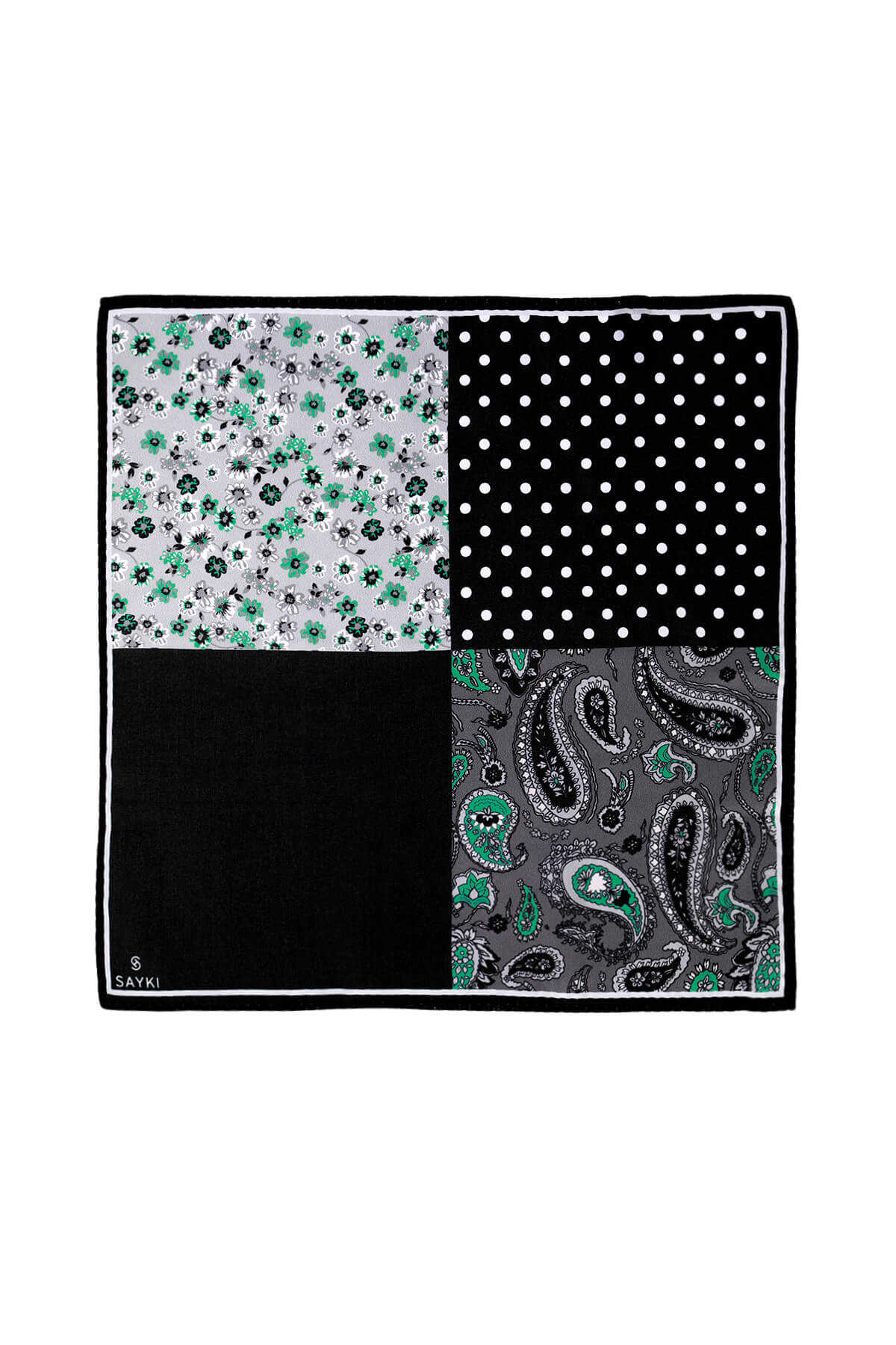 Siyah Desenli Klasik Saten Cep Mendili - 1