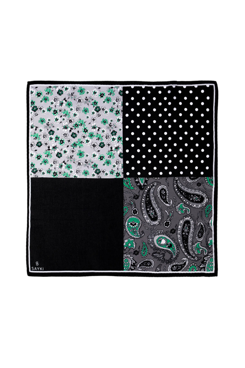 Siyah Desenli Klasik Saten Cep Mendili - Hatem Saykı