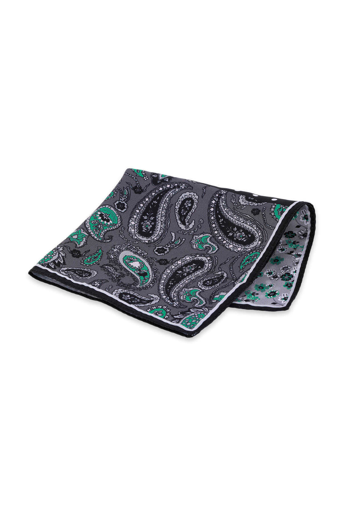 Siyah Desenli Klasik Saten Cep Mendili - 2