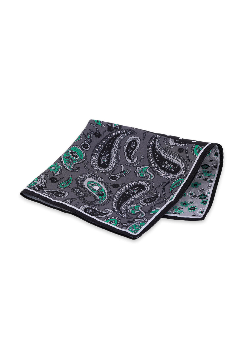 Siyah Desenli Klasik Saten Cep Mendili - Hatem Saykı (1)