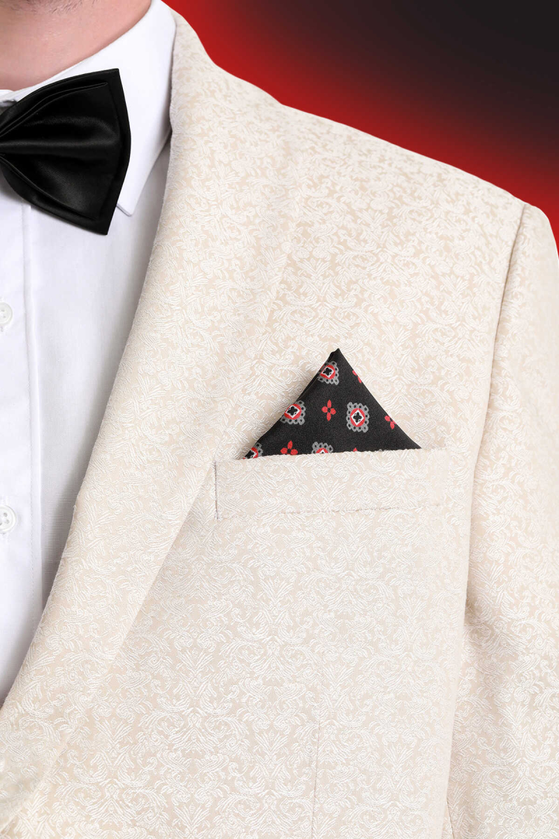 Siyah Desenli Klasik Saten Cep Mendili - Hatem Saykı (1)