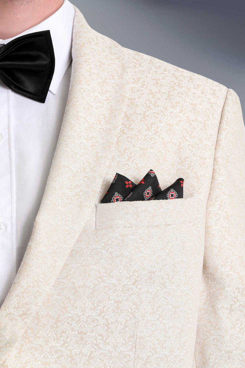 Siyah Desenli Klasik Saten Cep Mendili - Hatem Saykı