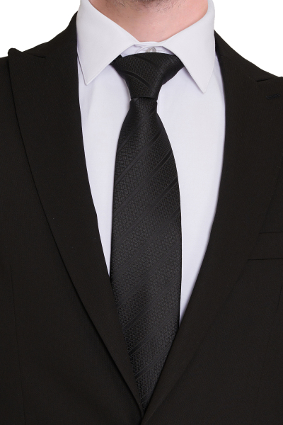 Siyah Desenli Klasik Micro Kravat - 4