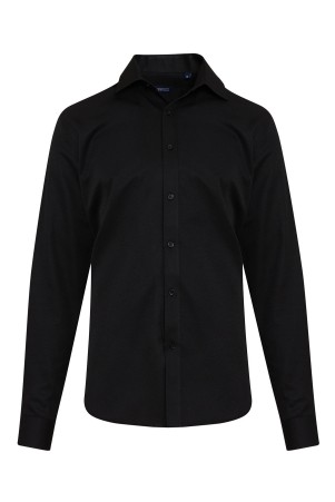 Siyah Comfort Fit Uzun Kol Pamuklu Desenli Klasik Gömlek - Thumbnail