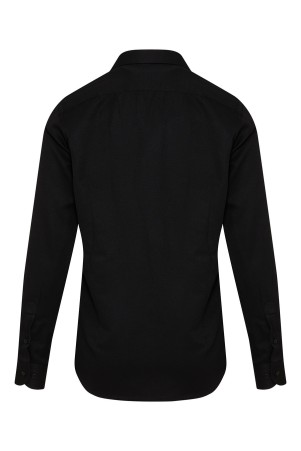 Siyah Comfort Fit Uzun Kol Pamuklu Desenli Klasik Gömlek - Thumbnail