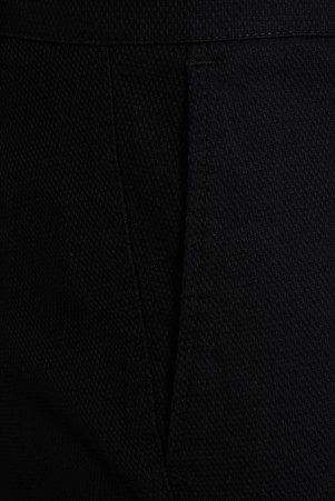 Siyah Regular Fit Desenli Yüksek Bel Kanvas Pantolon - Thumbnail