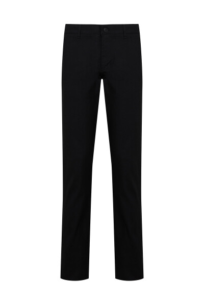 Siyah Regular Fit Desenli Yüksek Bel Kanvas Pantolon - 1