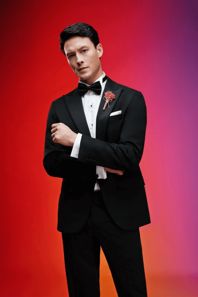 Siyah Slim Fit Desenli Sivri Yaka Klasik Smokin Damatlık - 1