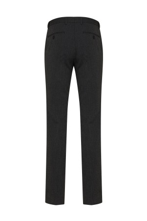 Siyah Regular Fit Desenli Yandan Cep Yünlü Kumaş Pantolon - Thumbnail